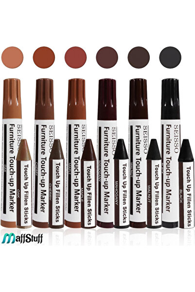 MaffStuff Set 12 markere și creioane reparatoare mobilă și parchet, nuanțe lemn