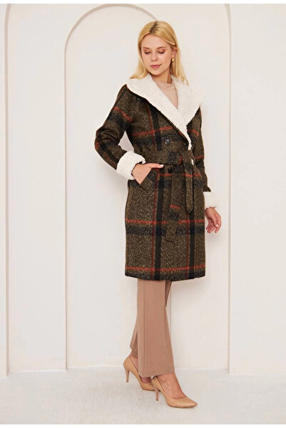 ZENGEZUR MALL Nrzsnt Fur Plaid Coat Brown (105542) (Size: 38)