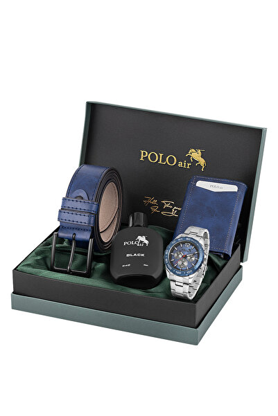 Polo Air Erkek Kol Saati Otomatik Mekanizmalı Cüzdan Kemer Parfüm Seti Gümüş ...