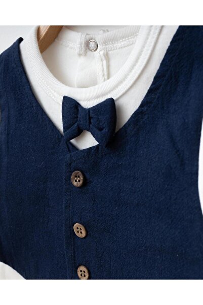 Rekormoda Cotton Vest Set Bow Ties 2-Piece Baby Boy Set 3-12 Months Navy Blue