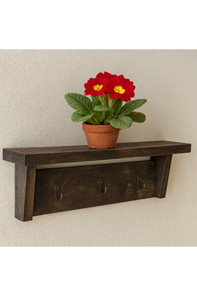 Efem Dekor Ahşap Duvar Anahtarlık – 3 Kancalı Askılık | 30x9 cm Raflı Anahtar...