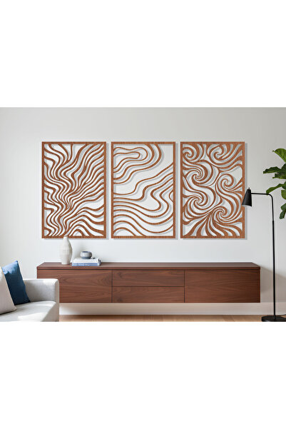 KEYWEL 3'lü Dalga Desenli Modern Ahşap Tablo Dekor