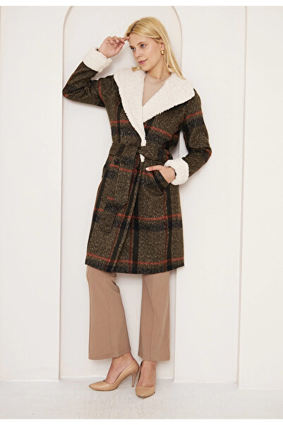 ZENGEZUR MALL Nrzsnt Fur Plaid Coat Brown (105542) (Size: 38)
