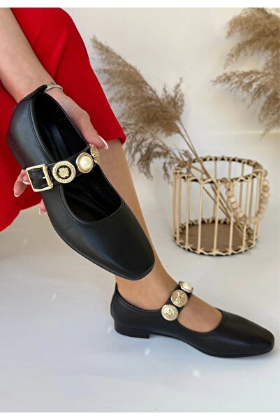 ZENGEZUR MALL Nrzsnt Koope Black Leather Ballerina Shoes (111945) (Size: 36)