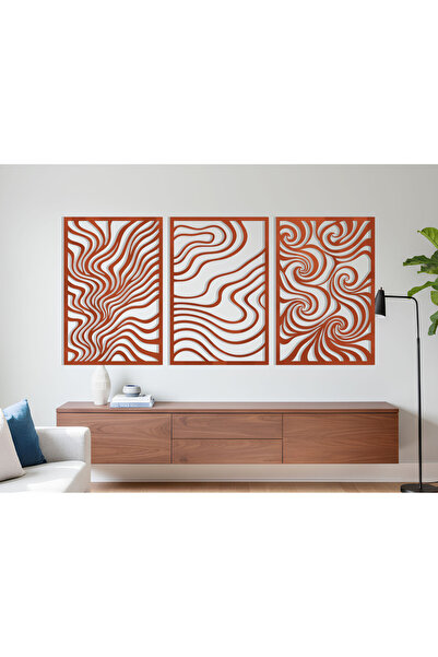 KEYWEL 3'lü Dalga Desenli Modern Ahşap Tablo Dekor