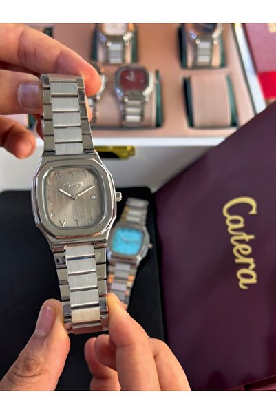 catera Limited-time offer: Men's stainless steel watches, silver case, gray and silver dial, sky blue dial, Arabic numerals