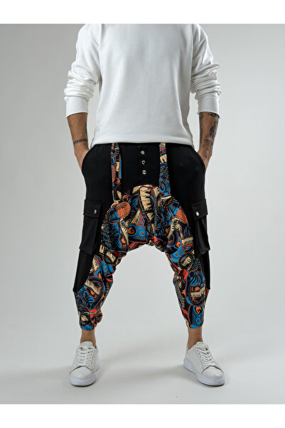 COCOPELLI Garni Design Men's Black Music Patterned Sports Baggy Pants Coc2619