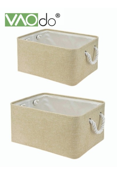VAODO صندوق تخزين قابل للطي مكون من قطعتين، سلتان متوسطتان من الكتان لتخزين ا...