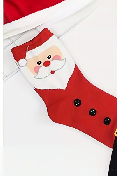 Hitit Socks Unisex 1 Pair Christmas Socks Perfumed New Year Santa Claus Patterned Long Socks Red