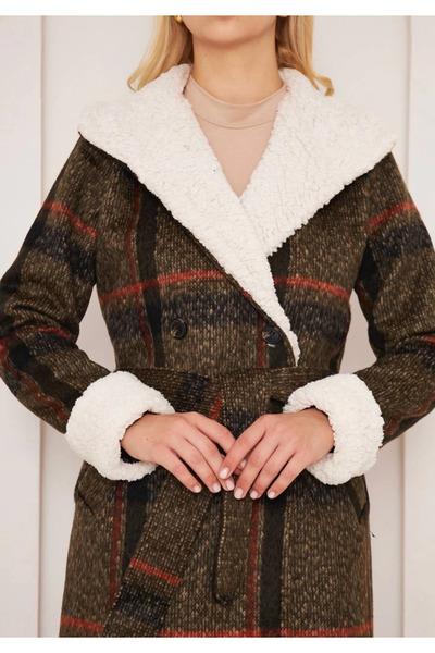 ZENGEZUR MALL Nrzsnt Fur Plaid Coat Brown (105542) (Size: 38)