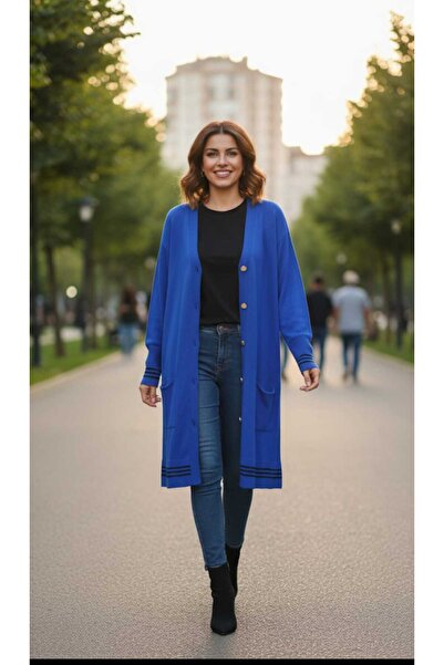 güncüoğlu Buttoned Pocket Low Sleeve Relaxed Fit Length 90cm Knitwear Cardigan