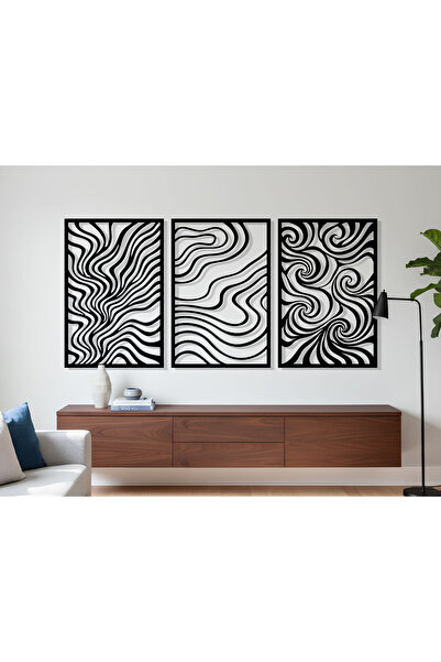 KEYWEL 3'lü Dalga Desenli Modern Ahşap Tablo Dekor