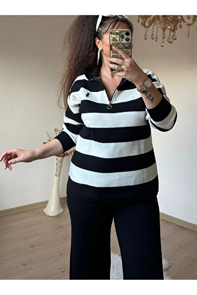 AZRA BUTİK Striped Knitwear Set Black