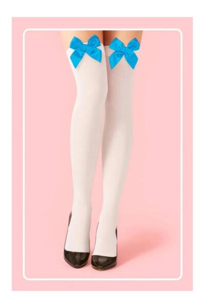 A normal Tekstil Fiyonklu Kurdeleli Diz Üstü Çorap Jartiyer Çorabı