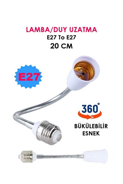 Vwin Lamba / Duy Uzatma 20 Cm Metal Esnek Bükülebilir 360 Derece E27 To E27