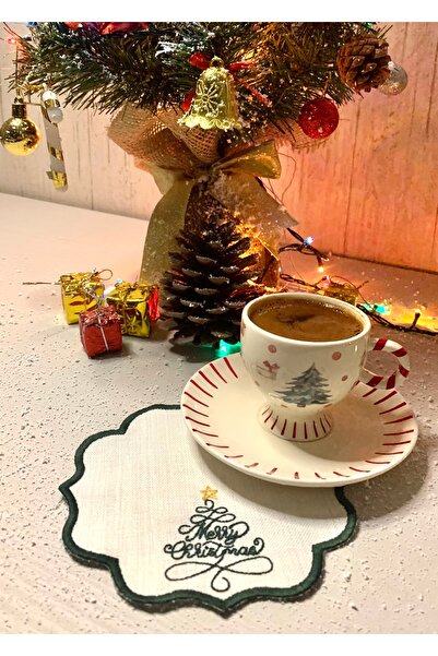 Mora Tekstil Set of 6 Embroidered Presentation Napkins – Christmas/New Year Themed Decorative Presentation Napkins