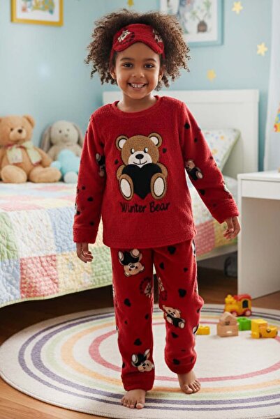 GRI MOR TEKSTIL Set de pijamale din lână de pluș cu model de ursuleț pentru f...