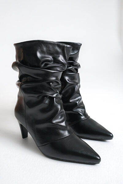 Ayakkabı Delisiyim Cizme de damă Mini cu toc scurt din piele lacuită neagră Talpă confortabilă anti-alunecare Elena