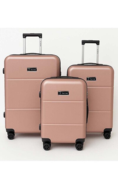 Hayyak HYK-02 Set of 3 ABS Hardside Trolleys – 20/24/28 Inch, Rose Gold