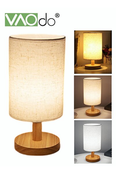 VAODO Tricolor Dimmable Bedroom Light USB Charging Desk Lamp Warm Eye Protection LED Solid Wood Base Night