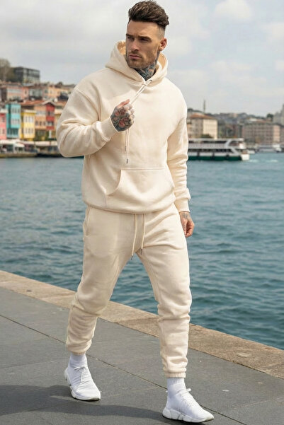 YAKAMEL Ανδρικό σετ φόρμας με κουκούλα και ψηλή μέση, χειμερινό, φαρδύ και άν...