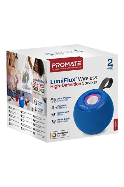 Promate Juggler Blue LED Bluetooth Speaker — 5W True Wireless, Micro SD & USB, 360° Sound, LED Li