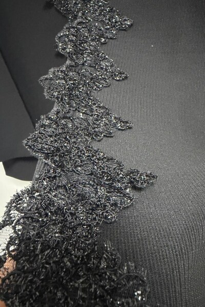 Seamoda Plus Size Glitter Lace Accessory Evening Dress Knitted Jacket-Black