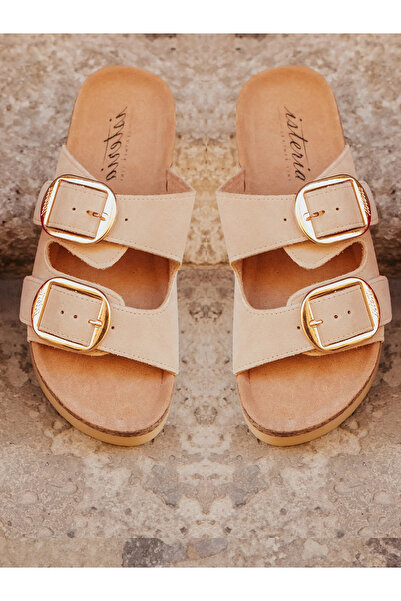 MANGATA Isteria Beige Low Sandals Made of Genuine Leather