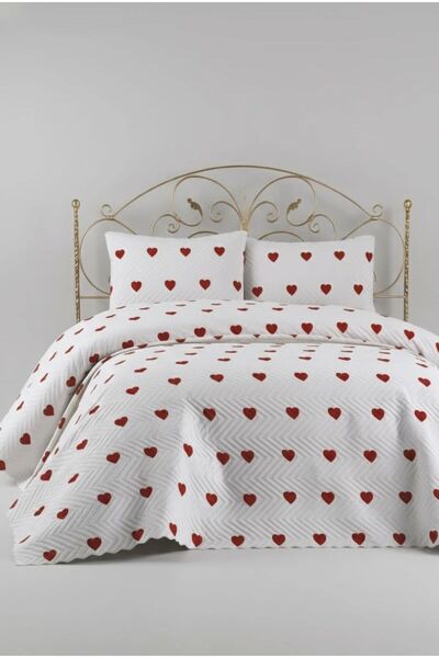 Çeyiz Merkezi Pinterest Kalpli Yatak Örtüsü – Çift Kişilik