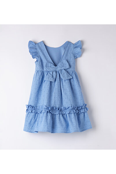 Sarabanda - Rochie evazat din bumbac pentru fete cu fundă la spate, albastru pastel, 128 cm