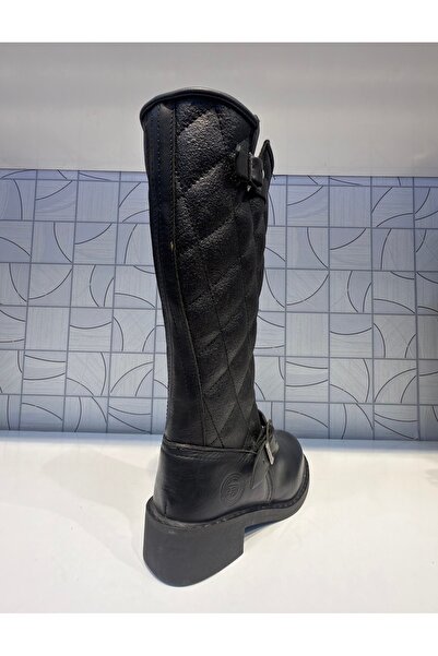 Riccardo Colli Harley Women's Black Genuine Leather Boots Zippered Long Boots