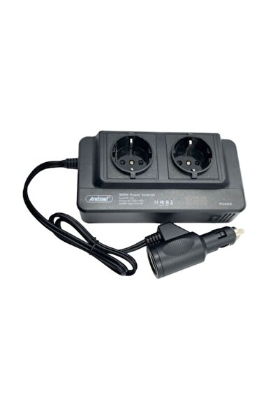 Andowl 12V to 230V Car Power Inverter 300W, 2x EU Sockets, 2x USB + 1x USB-C (PD), Digital Display