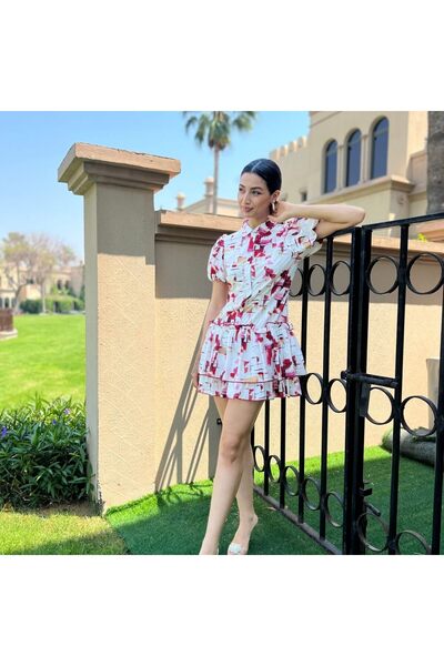 Cal moda Women's Abstract Ruffled Mini Dress