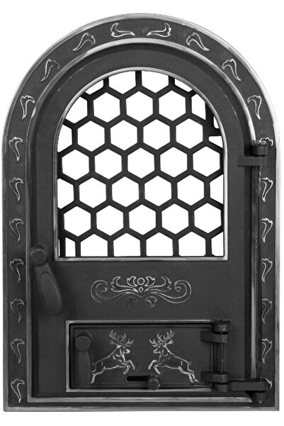 EvoTools Professional Ușă de șemineu cu ornamente de cerb din sticlă, arginti...