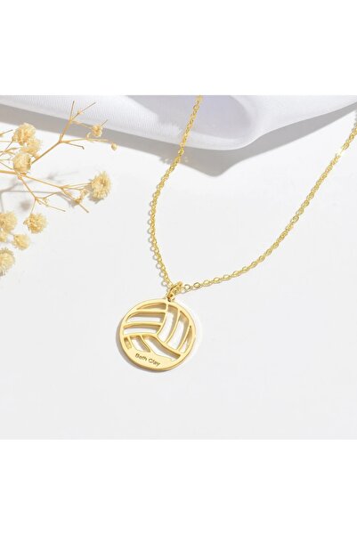 Butik Voleybol Topu desenli İsimli 925 Ayar Gümüş Kadın Kolyesi
