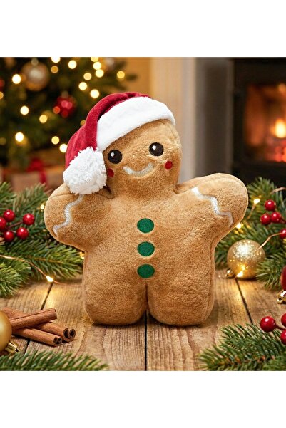 Pabtex 30 cm Şapkalı Kurabiye Adam Peluş Yastık – Yeni Yıl Hediyelik