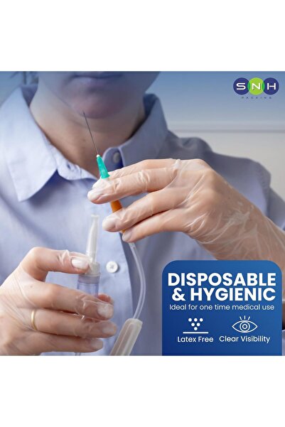SNH Packing Disposable Vinyl Gloves, 100 Per Pack, Powder-Free, Latex-Free