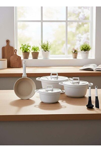 Procila 9-Piece Cast Aluminium Non-Stick Cookware Set - Beige (28/24/20cm, 26cm pan, 2 tools)