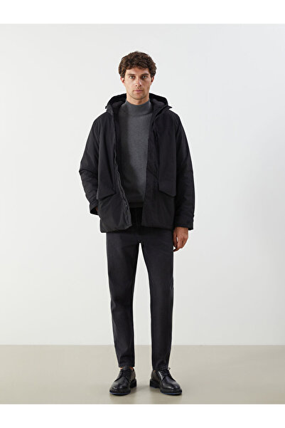 LC Waikiki Ανδρικό παλτό Classic Black Standard Fit με κουκούλα