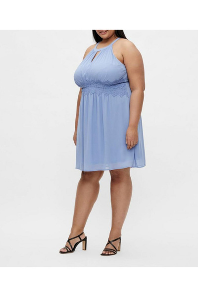 Evoked Vila Plus Size Short Dress, Blue