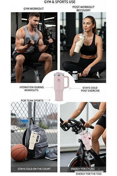 Generic 3L 1.18L Tumbler Stainless Steel Vacuum Insulated Bottle, Coffee Tumbler with Lid & Straw (Pink)