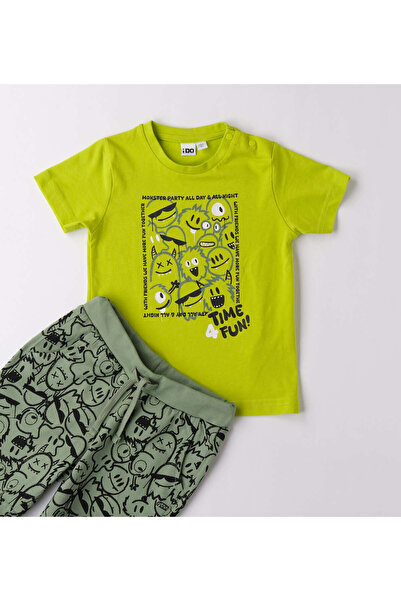 İDO Set tricou și pantaloni scurți, cu imprimeu, șnur reglabil - 2 bucăți, verde electric/ferigă, 122 cm