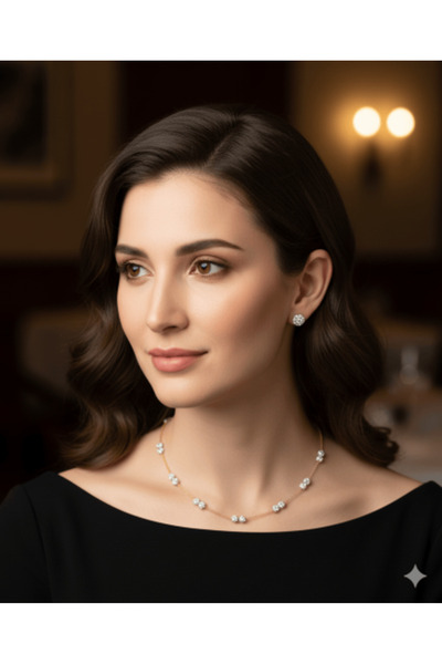 burjalmodah قلادة ذهبية ناعمة مرصعة بكريات براقة