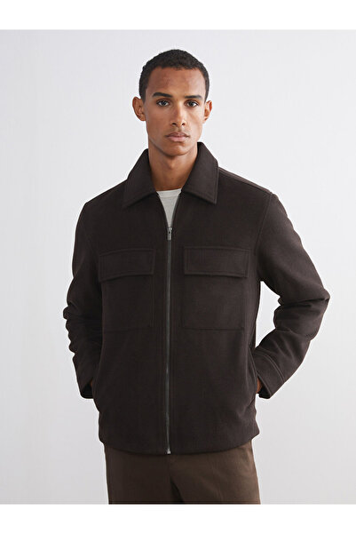 LC Waikiki Ανδρικό παλτό με γιακά πουκάμισο Vision Brown Standard Fit