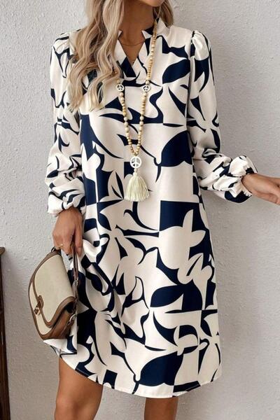 Mossta Rochie modal scurtă cu decolteu în V, cu mâneci lungi, confortabilă, cu croială modele - albă