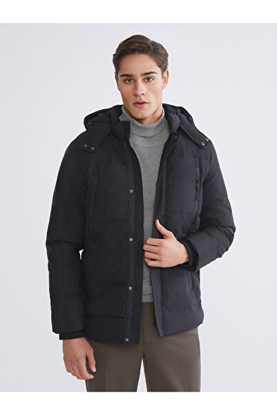 LC Waikiki Ανδρικό παλτό Classic Black Standard Fit με κουκούλα