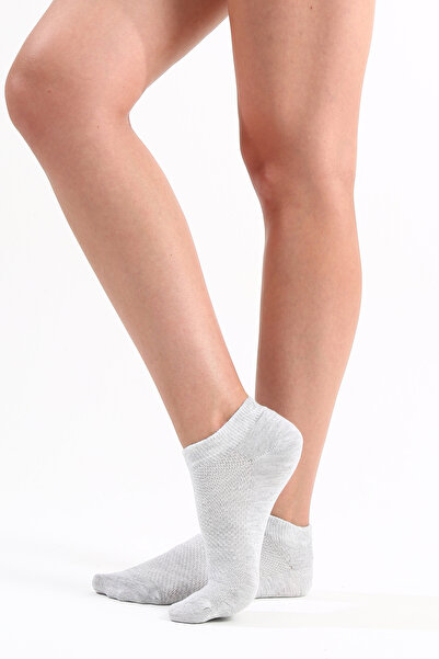 The huez 3-Piece Cotton Anti-Sweat Women's Socks, Soft Booties Socks with Breathable Mesh on the Top Layer (Grey)