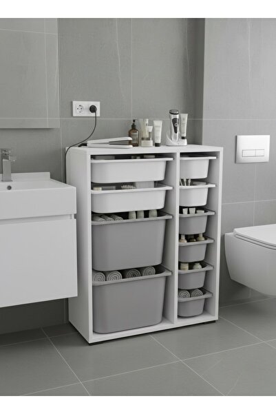 Pratico Zen 10 Sepetli Çok Amaçlı Banyo Dolabı Beyaz Gri 2D2K6U