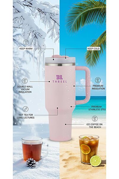 Generic 3L 1.18L Tumbler Stainless Steel Vacuum Insulated Bottle, Coffee Tumbler with Lid & Straw (Pink)