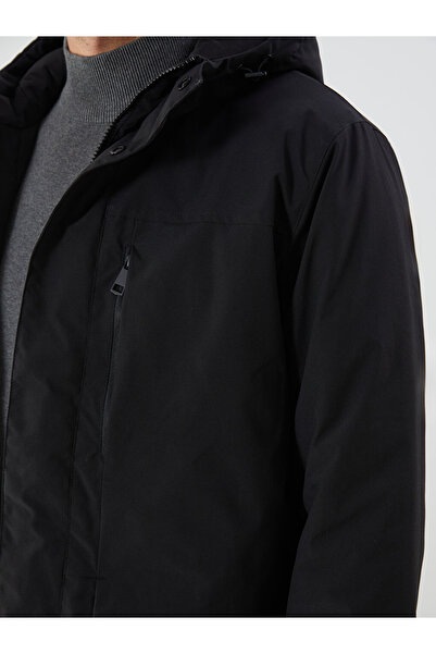 LC Waikiki Ανδρικό παλτό Classic Black Standard Fit με κουκούλα